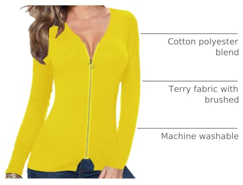 Image of Afibi Women V Neck Zip Front Long Sleeve Casual Top Blouse Shirt /Cardigan