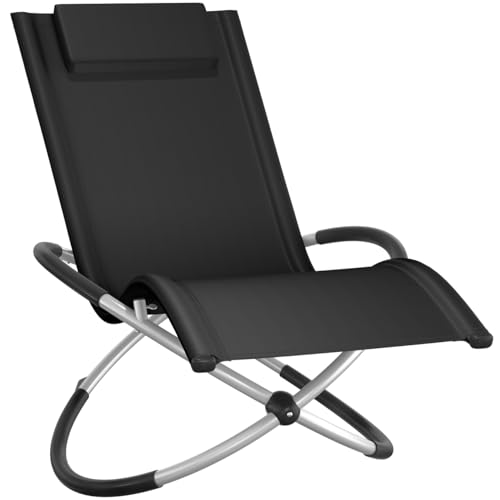 Tectake® Tumbona Plegable Con Función Balancín, Ergonómica Para Playa y Piscina, Acero y Textileno, Jardín Exterior, Protección Antivuelco, Carga Máx. 150 kg, Fácil Montaje - Negro