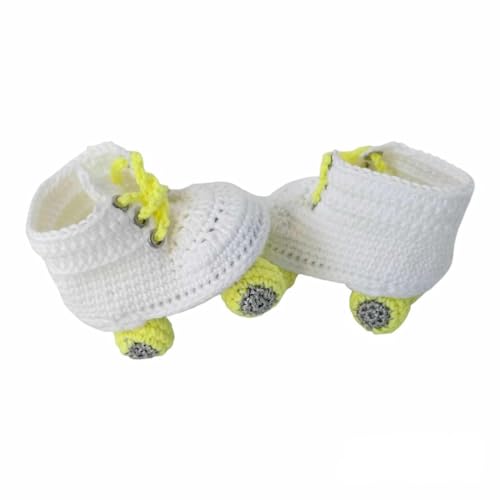 Crochet Roller Skate Baby Booties, Baby Roller Skates, Girl Newborn Skates, White And Yellow Rollers (3-6 months)3