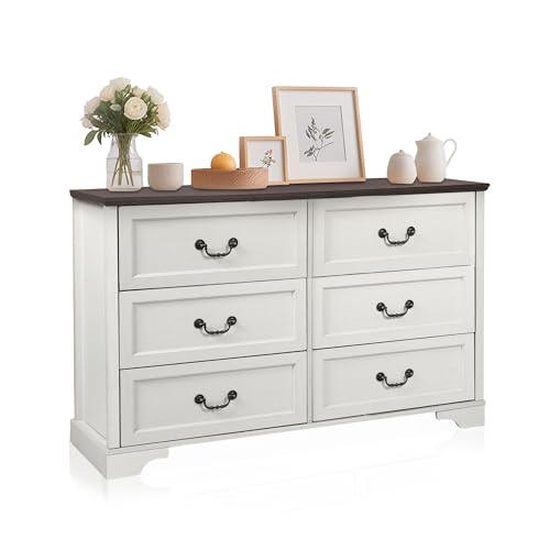 Farmhouse-Dresser-for-Bedroom-6-Drawer-Dresser-Wood-Wide-for-Bedroom-Vintage-Style-Large-Storage-Dressers-Chests-Organizer-of-6-Drawers-with-Deep-Drawers-and-Metal-Handle Farmhouse Dresser for Bedroom 6 Drawer Dresser Wood Wide for Bedroom Vintage Style Large Storage Dressers Chests Organizer of 6 Drawers with Deep Drawers and Metal Handle