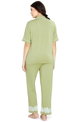 Image of ZEYO - Women's Viscose Floral Printed Night Suit Set of Shirt & Pajama Set