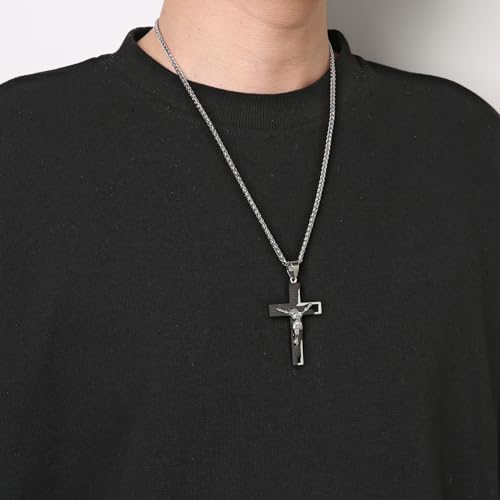 HZMAN Men's Stainless Steel Cross Crucifix Bible Prayer Pendant Necklace Jewelry Gift 22+2" Chain