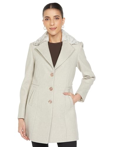 Image of Qube By Fort Collins Women's Semi-Long Tweed Coat with Knitted Finish - Elegant Winter Outerwear for Casual and Formal Looks