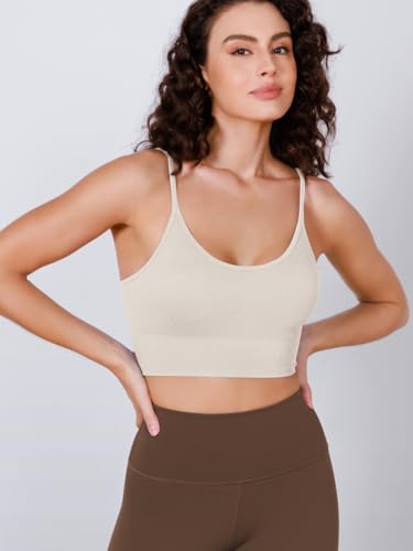 Image of ODODOS Seamless Sports Bra for Women Ribbed Camisoles Non Padding Yoga Bra Crop Tank Tops