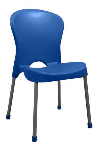 Stackable Modern Armless Plastic Chair with Durable Aluminum Legs and Matching Color Rubber Floor Protector (Blue)