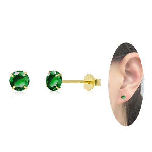 Tiny Emerald Earrings Green Earrings with 18K Gold Plated Sterling Silver Stud, Hypoallergenic Handmade Stud Earrings for Women Gift for Christmas New Year-3mm