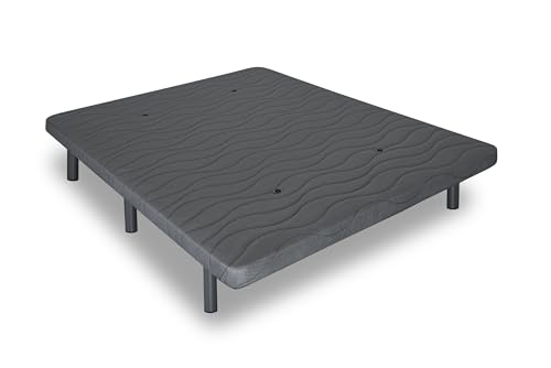 Matnature | Base Tapizada 3D l Estructura Estable Madera | Bastidor Metálico Super Resistente | Transpirable Aireadores Sistema FreshAir | Altura Base + Patas +/- 30 cm (Gris, 150 x 200 cm)