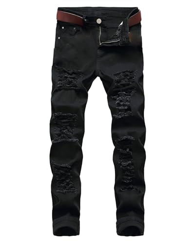 Andongnywell Men's Destroyed Slim Fit Jeans Stretch Ripped Skinny Denim Pencil Pants Trousers with Zipper
