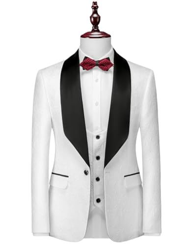 Men's 3 Pieces Suit Jacquard Jacket Vest and Solid Pants Single Breasted Tuxedos for Wedding Banquet4