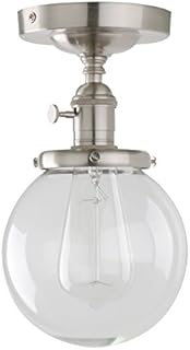 PathsOn Industrial Vintage Modern Flush Mount Ceiling Lamp Switch Loft Bar Kitchen Edison Pendant Light Chandelier with Clear Globe Glass Light Shade (Brushed)