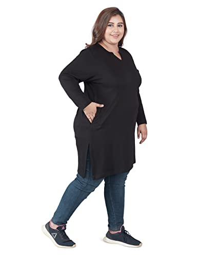Image of CUPID Women's Cotton Plus Size Plain Full Sleeves Long Top for Summer n Semi Summers with One Side Pocket for Ladies Solid T Shirt