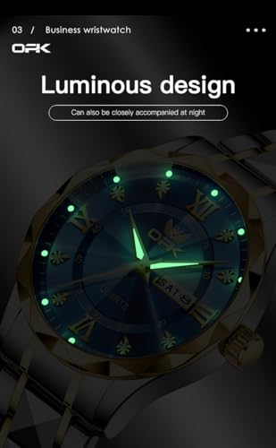 Image of OPK Watches for Men Diamond Roman Analog Mens Watches Waterproof Large Stainless Steel Men Wrist Watch Business Father Gift Watch Blue