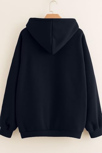 Image of Women's Fleece Fabric Zipper Hooded Jacket Loose Fit /Oversized, Drawstring | Plus Size Also Available