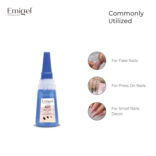 Image of Emigel Professional Nail Glue for Artificial Nail Extensions with Brush On Applicator | Professional Grade | Quick-Drying Glue for Long Lasting and Secure Nail 401-20g