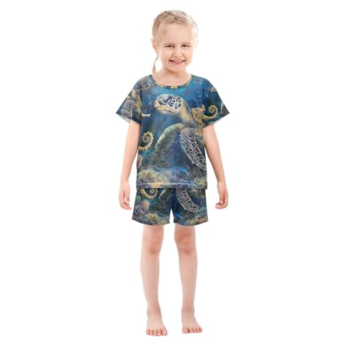 ALAZA Turtle and Seahorse Pajama Set Short Sleeve Sleepwear Soft Lounge Nightwear3