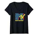 Damen MTV Logo Spiral T-Shirt mit V-Ausschnitt
