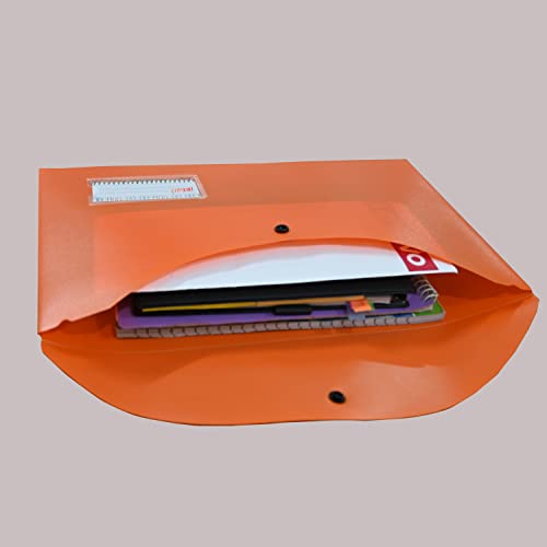 Image of True-Ally 5 pcs Bright Color Envelope Folder, Poly-Plastic A4 Documents File Storage Bag with Snap Button Certificate File Holder Document Folder for Certificates (Orange)