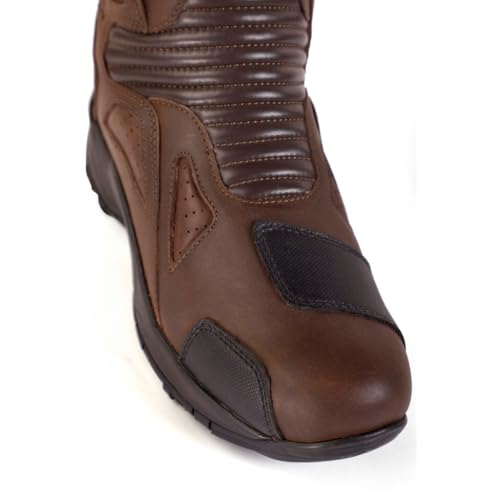 Image of Raida Explorer Mens Motorcycle Boots | Ankle, Shin, & Heel Protection | Memory Foam Insole | Leather (Brown, 12)