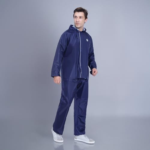 Image of VARSHA - Basic Reversible Rain Coat for Men, Men's Raincoat with Adjustable Hood, Heavy-Duty Zip & Button Closure,Buy Portable Waterproof Rainwear Suit for Bike.(NX)