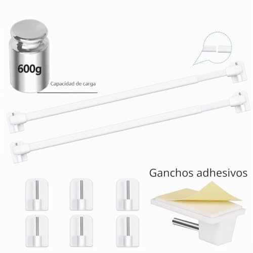Miniatura 3 de Honeyes - Barras De Cristal Extensible, Barra Sin Taladrar, Ajustable, Barra De Cortina Para Ventanas De Pvc Para Cortinas De Malla Y Ganchos, Cortina Adhesiva, Color Blanco 6 Unidades 30-50 Cm
