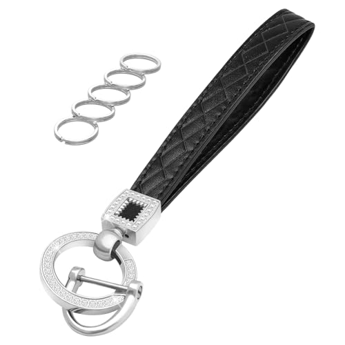 Image of OHKYOOT Leather Wristlet Keychain,Wrist Keychain Car Key Chain with 5 Key Ring and Anti-Lost D Ring