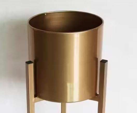 Image of Iron Metal Tall Plant Stand with Pot| Indoor Outdoor Plant Stand| Modern Golden Tall Planter Stand Gold Gold [ Set of 2 ]