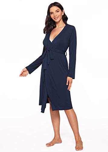 Latuza Women's Bamboo Viscose Nursing Nightgown And Robe Set L Navy #TOP2