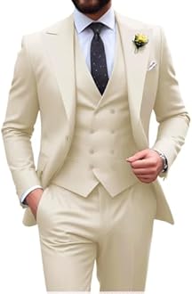 Mens Suit Slim Fit 3 Piece Double Breasted Suit Men Formal Tuxedo Set Casual Wedding Prom Groom Suits