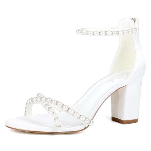 Block Heel Wedding Sandals Bride Wedding Shoes Pearl Heels Bridal Shoes Open Toe Wedding Heels