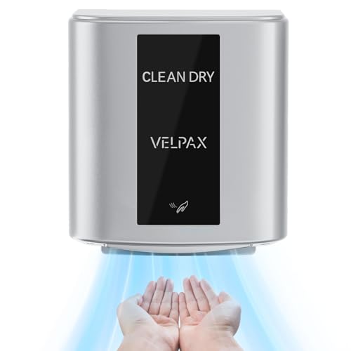 VELPAX Sèche-Mains 10 Secondes pour sécher,1400w Sèche-Mains électrique à économie d'énergie Automatique à Grande Vitesse,Convient Sèche-Mains Commercial pour Salle de Bain et Toilettes