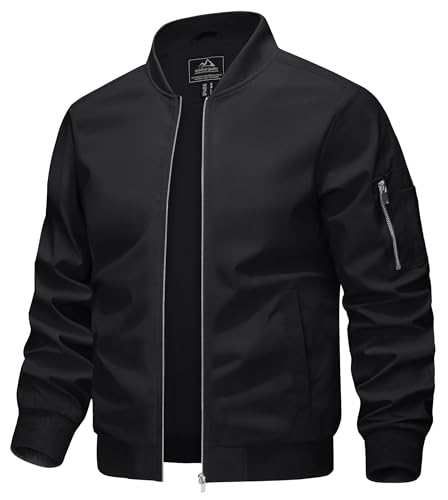 KEFITEVD Übergangsjacke Herren Frühling Sommer Männer Blouson Jacke mit Reißverschluss Taschen College Jacke Leichte Herrenjacke Schwarz M