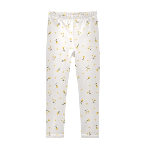 Yellow Flowers Girls Leggings,Workout Leggings for Girls Toddler Athletic Leggings Size for 3-10T