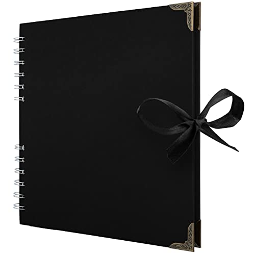 Bstorify Scrapbook Album 60 Pages (8 x 8 inch) Black Thick 250gsm Kraft Paper, Corner Protectors - Scrap Book, Ribbon Closure - Ideal for Your Scrapbooking Albums, Art & Craft Project