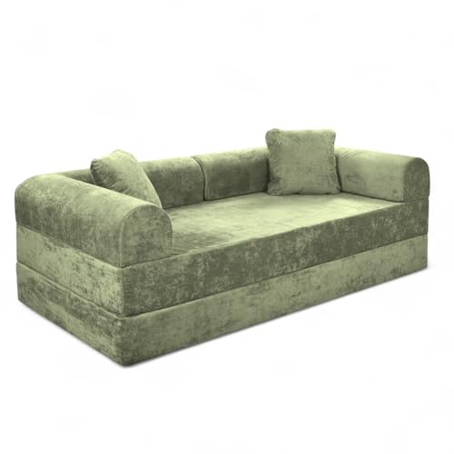 Consejos para Comprar Sofa Cama Tubular los 5 mejores. 47 Naap Concept Sofá Cama Teddy Catch | Diseño Convertible | Hecho 100% de Espuma | Comodidad y Versatilidad | 200x100x65 cm (Olive)