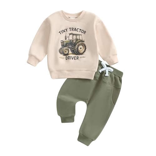 Image of Lucikamy Toddler Baby Boy Fall Winter Outfits Tractor Print Long Sleeve Sweatshirt Pants Set Kids Sweatsuit Clothes