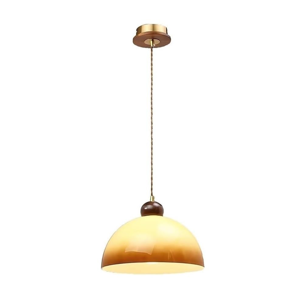 ITOSUI LED Pendant Light, Hanging Lamp, Walnut Wood Glass Fixture, Adjustable Cord Ceiling Light, 11.8 Inch Gradient Shade, E26 Tricolor LED, Retro Style for Dining Room, Kitchen Island, Bar