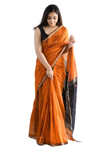 ZECVA Women's Pure Soft Spun Cotton Lichi Silk Saree For Women Wi...