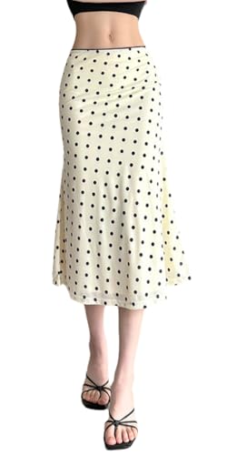 Wuitrie Polka Dot Midi Skirt for Women 2025 Summer Fashion Slim High Waist Hip Long Skirts
