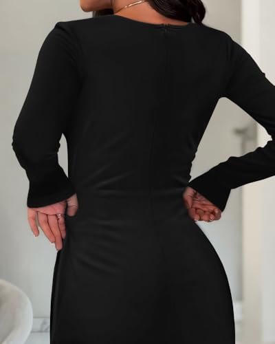 Women's Bodycon Mini Party Dress with Shorts Square Neck Long Sleeves Twisted Back Zipper Slim Fit Dresses3
