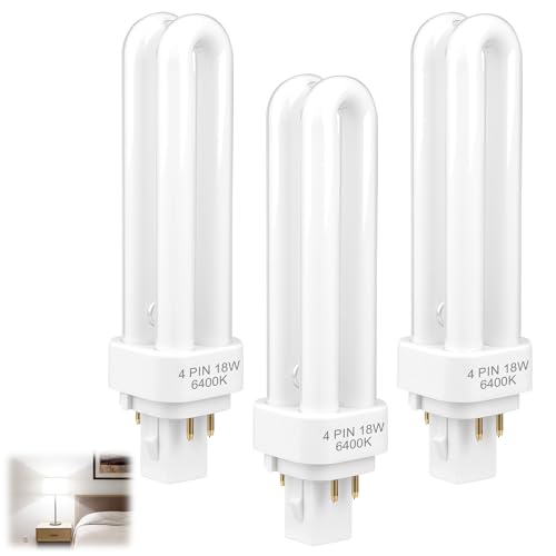 Stamlyn G24q-2 4 Pin Compact Fluorescent Bulb 18W, 3 Pack 4-Pin CFL Lamp Cool White 6400K 1200LM PLC Energy Saving Light 2U Double Turn Tube Bathroom Light Bulbs for Bedroom Bathroom Corridor