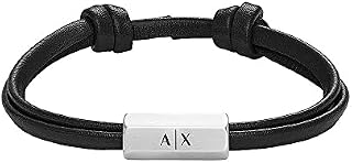 Armani Exchange 32021924 Men's Bracelet Leather and Stainless Steel, Inner Length: 155-310mm, Width: 20x9x8mm, , No gemstone, AXG0095040, Black