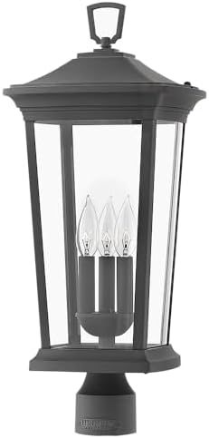 Hinkley Bromley 22.75-Inch Three Light Post Mount Lantern, Clear Glass, Aluminum, Porches, Patios, Walkways, Includes Lumiglo Bulbs, Post Sold Separately, Museum Black Finish