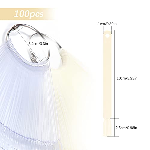 Aiex 100Pcs Nail Swatch Sticks With Ring, Fan-Shaped Nail Art Tips Display Sticks Polish Board Display Practice Sticks Tool, False Nail Sample Sticks (Transparent And Natural Color) #TOP1