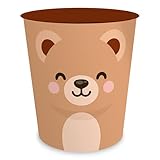 itenga Papierkorb für Kinder mit Tier Motiv - Kawaii Design - rund ca. 11 Liter - Mülleimer fürs Kinderzimmer - stabiler Kunststoff (Bär)