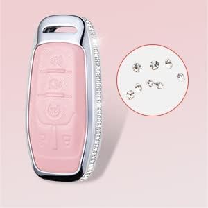 for Ford Key Fob Cover with Keychain, Leather Crystal Key Case Protector Compatible with Ford Fusion Mustang F150 Edge Explorer Lincoln MKZ MKC MKX Smart Remote Key, Pink - Image 5