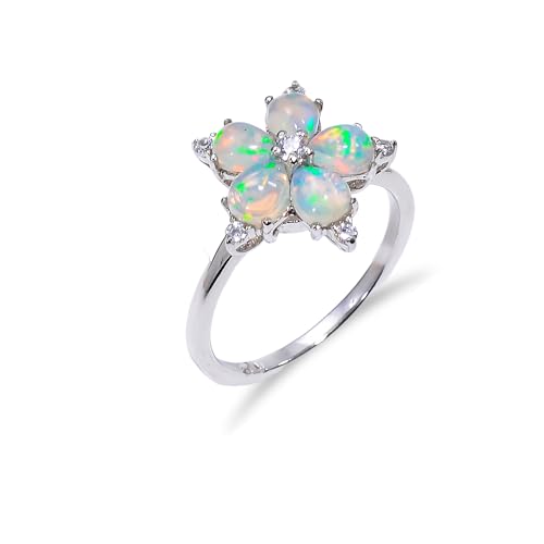 HIMALYA QUARTZ Anillo de bodas para mujeres y hombres, anillo de plata de ley 925 con ópalo natural, anillo de promesa para ella y él R047