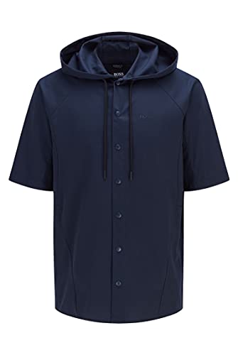 Image of BOSS Mens BELPASSO R Hooded Regular-fit Overshirt in Stretch Cotton