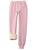 Flygo Womens Warm Fleece Pants Sherpa Lined Sweatpants Active Running Joggers Pants (Rib Bottom,02 Pink,Medium)