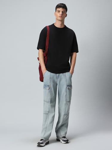 Image of Bewakoof Men's Solid Oversized Fit Half Sleeve Round Neck Cotton T-Shirt