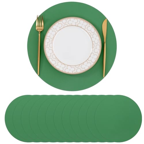 SHACOS 100 pcs Round Paper Placemats Disposable 13 inch Colored Paper Place Mats for Wedding Birthday Party Bridal Baby Shower Events Table Decoration, Dark Green